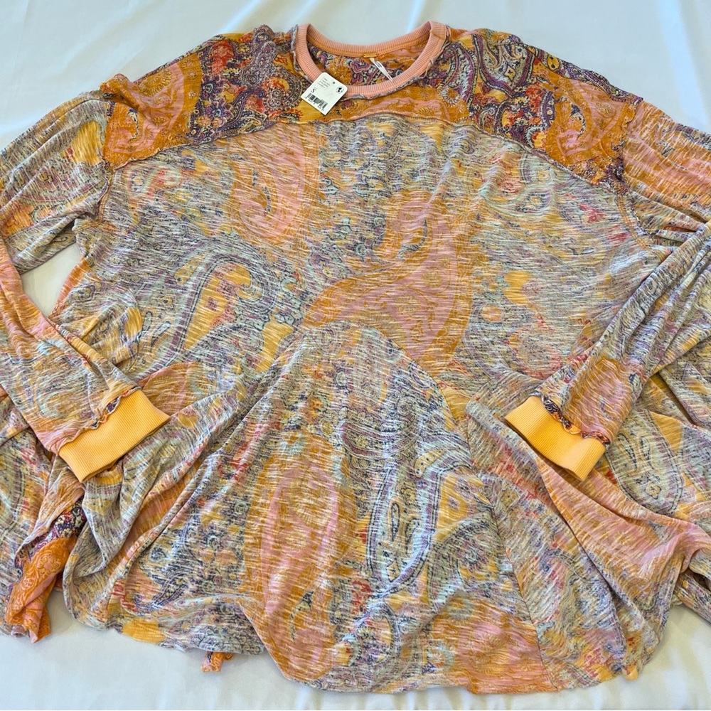 πHPπ NEW NWT Free People Making Circles Longline T-Shirt Tunic Paisley Small - Picture 6 of 14